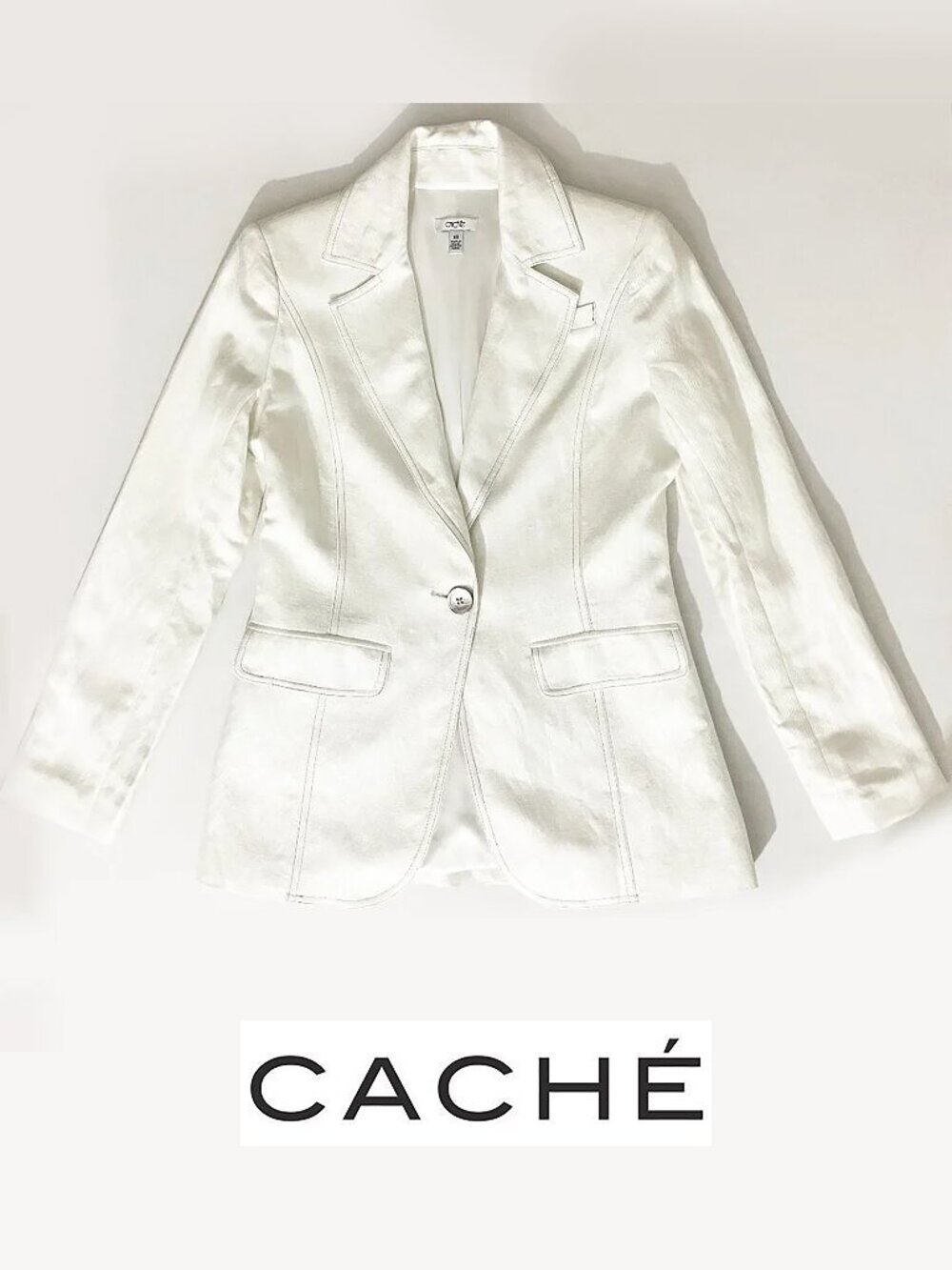 Cache White Tailored Blazer Jacket | Linen/Rayon | Single Button | Size XS